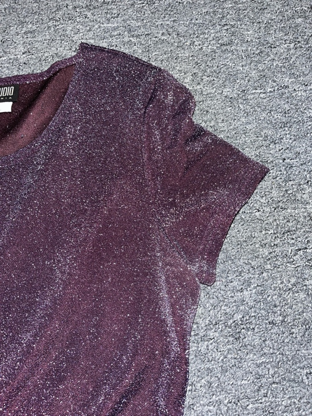 Byer Studio Women’s Plum Sparkly Vintage Midi Dress Short Sleeve - Picture 3 of 6